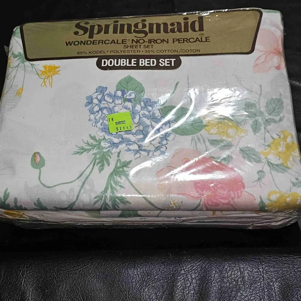 NIP Vintage Springmaid Floral Print Double Bed Sheet‎ Set New NOS